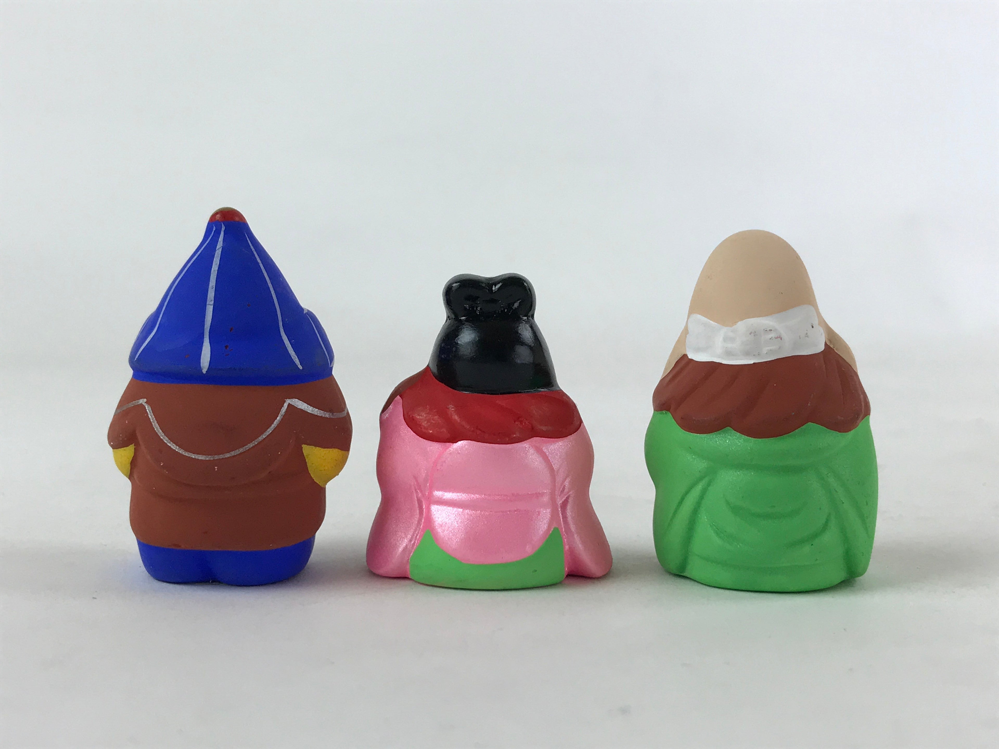 Japanese Seven Lucky Gods Painted Clay Dolls Set Vtg Decoration Wood Box BD935