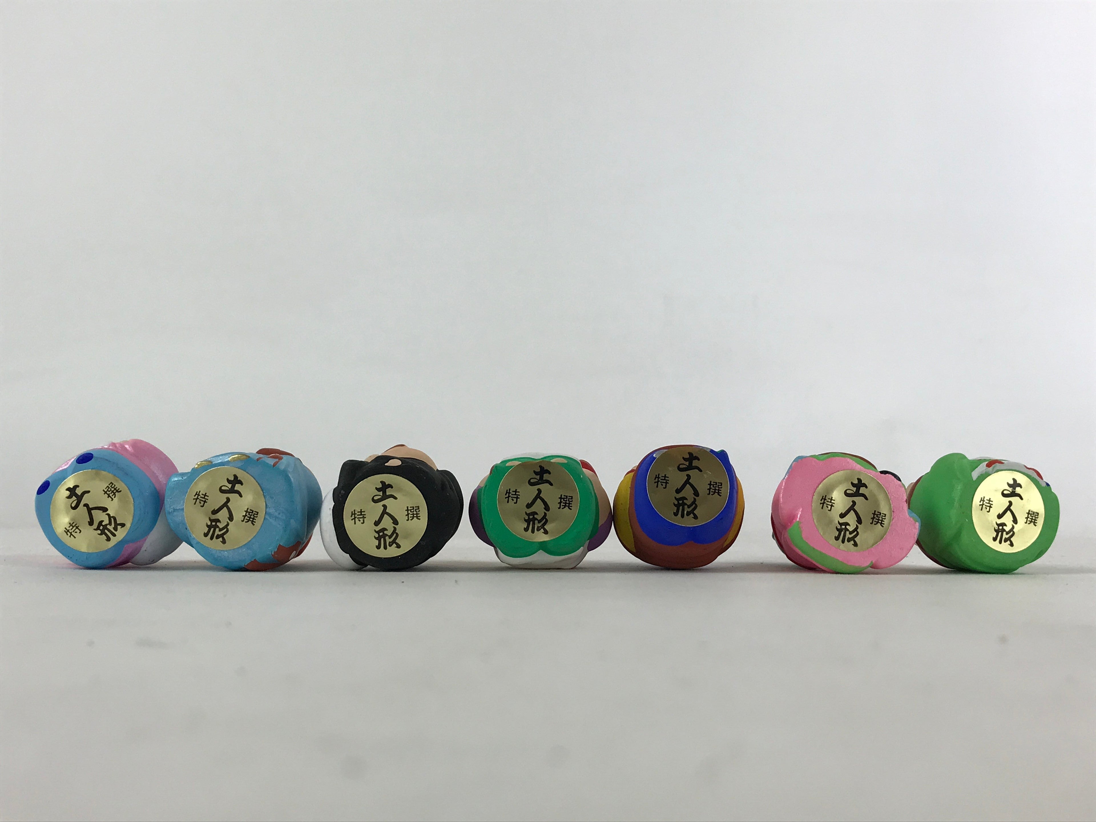 Japanese Seven Lucky Gods Painted Clay Dolls Set Vtg Decoration Wood Box BD935