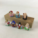 Japanese Seven Lucky Gods Painted Clay Dolls Set Vtg Decoration Wood Box BD935