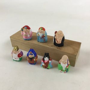 Japanese Seven Lucky Gods Painted Clay Dolls Set Vtg Decoration