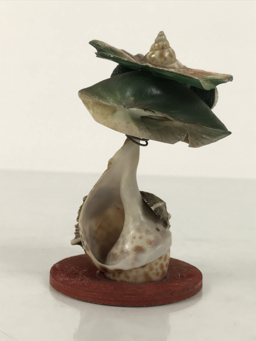 Japanese Shell Kokeshi Doll Vtg Figurine Frog Green Brown Wobbly Head Clam KF802