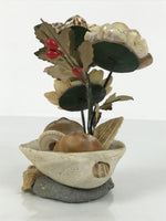 Japanese Shell Kokeshi Doll Vtg Flower Pot Figurine Gamagori Brown Leaf KF804