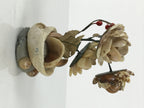 Japanese Shell Kokeshi Doll Vtg Flower Pot Figurine Gamagori Brown Leaf KF804