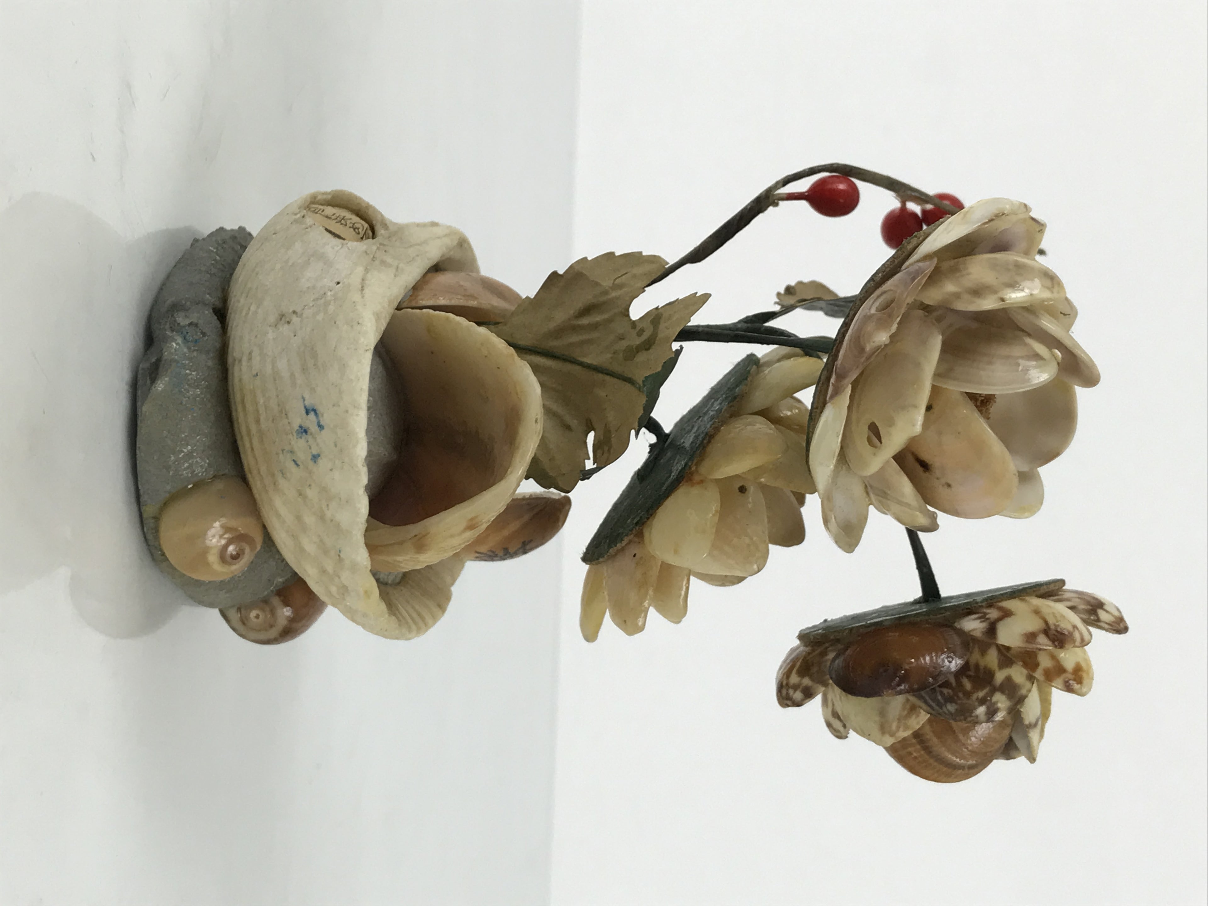 Japanese Shell Kokeshi Doll Vtg Flower Pot Figurine Gamagori Brown Leaf KF804
