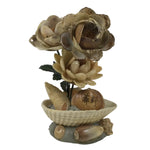 Japanese Shell Kokeshi Doll Vtg Flower Pot Figurine Gamagori Brown Leaf KF804