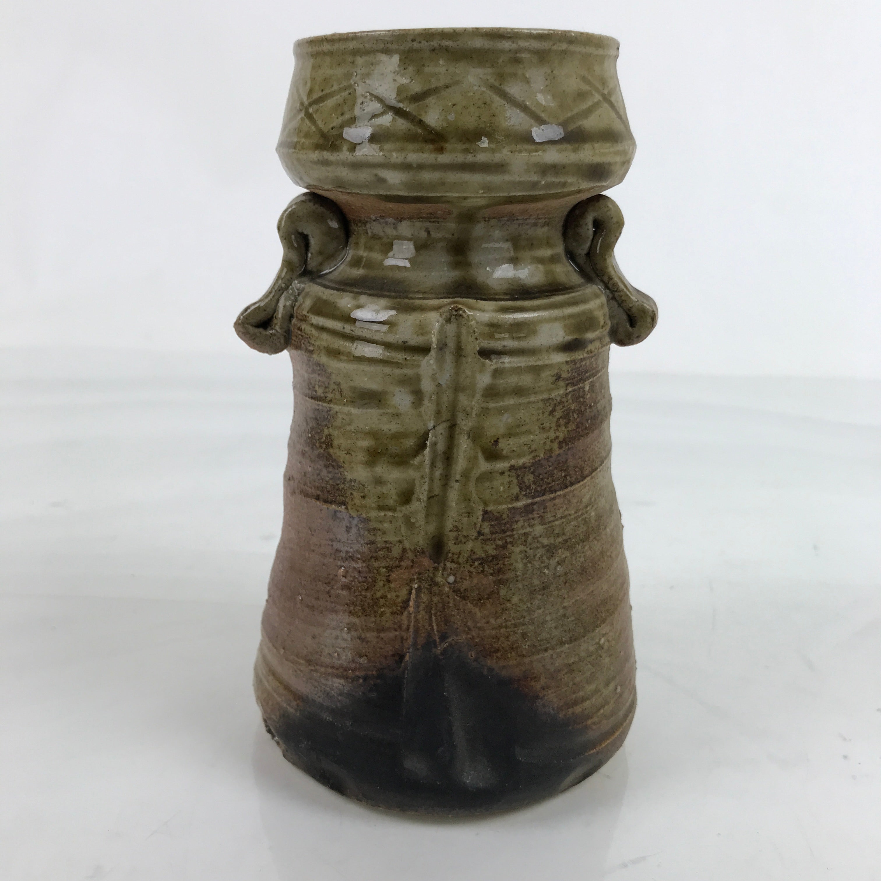 Japanese Shigaraki Ware Ceramic Flower Vase Vtg Kabin Brown Green FK149