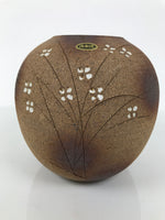 Japanese Shigaraki Ware Ceramic Flower Vase Vtg Kabin Round Brown Floral FK217