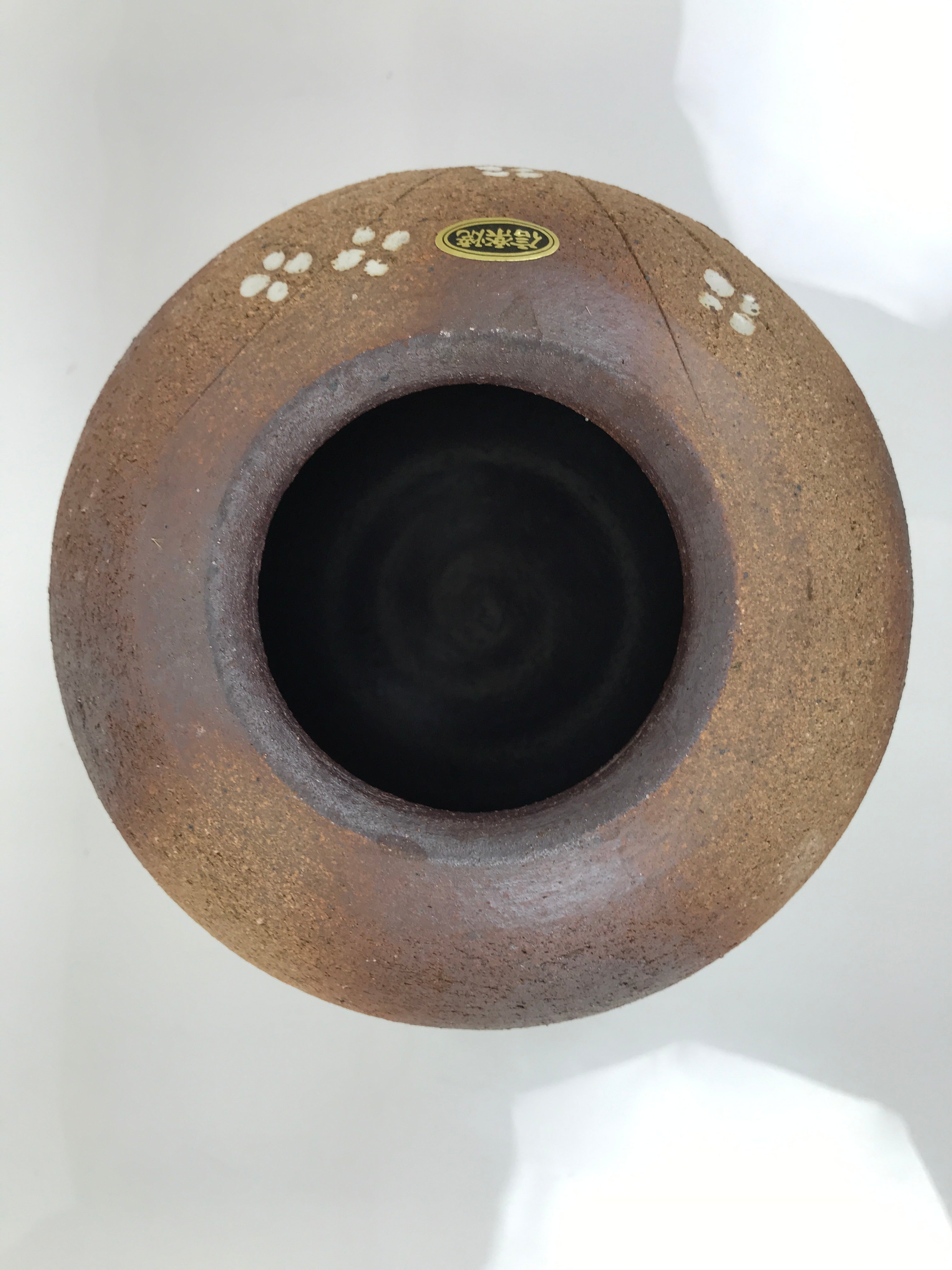 Japanese Shigaraki Ware Ceramic Flower Vase Vtg Kabin Round Brown Floral FK217
