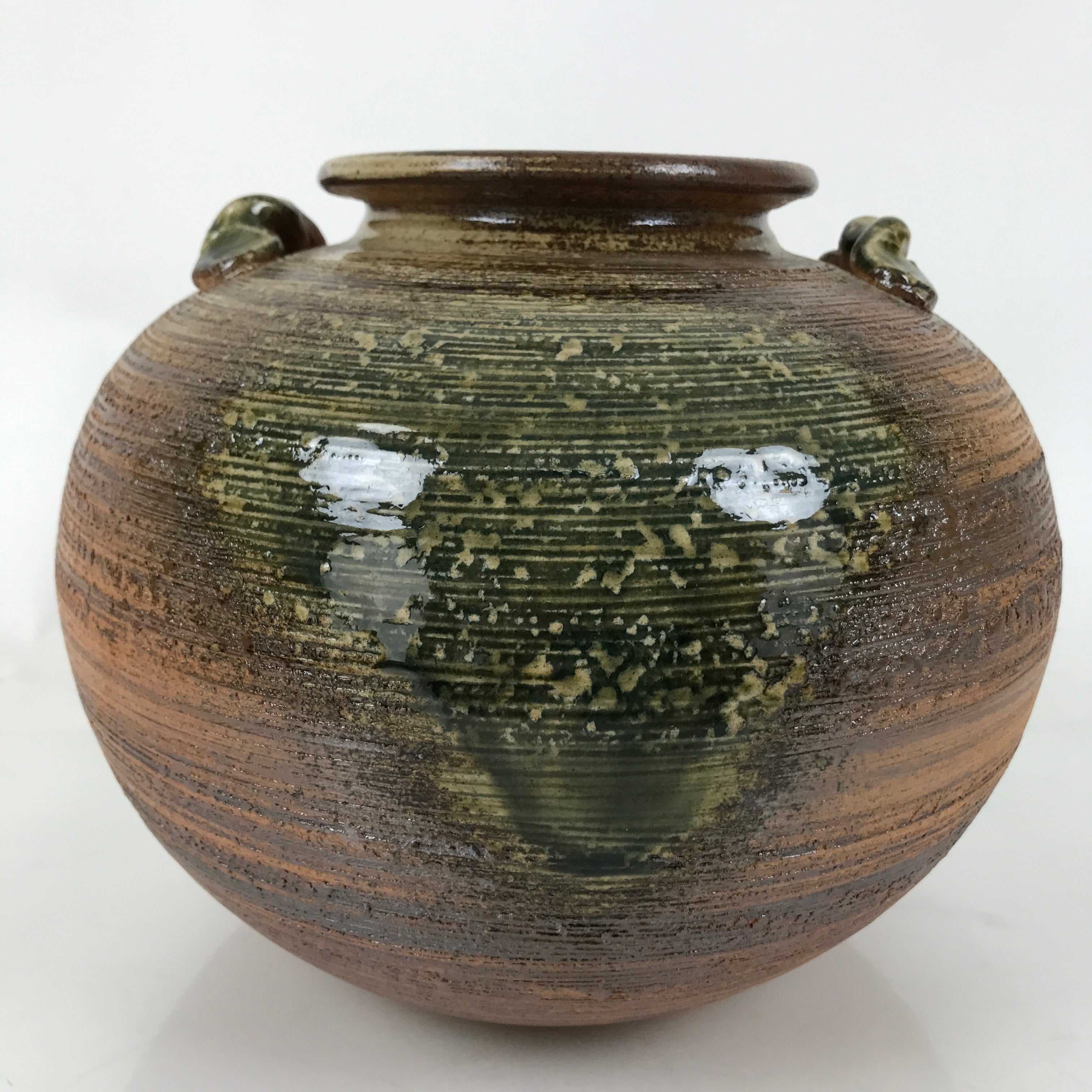 Japanese Shigaraki Ware Ceramic Flower Vase Vtg Large Round Brown w/Box PX777