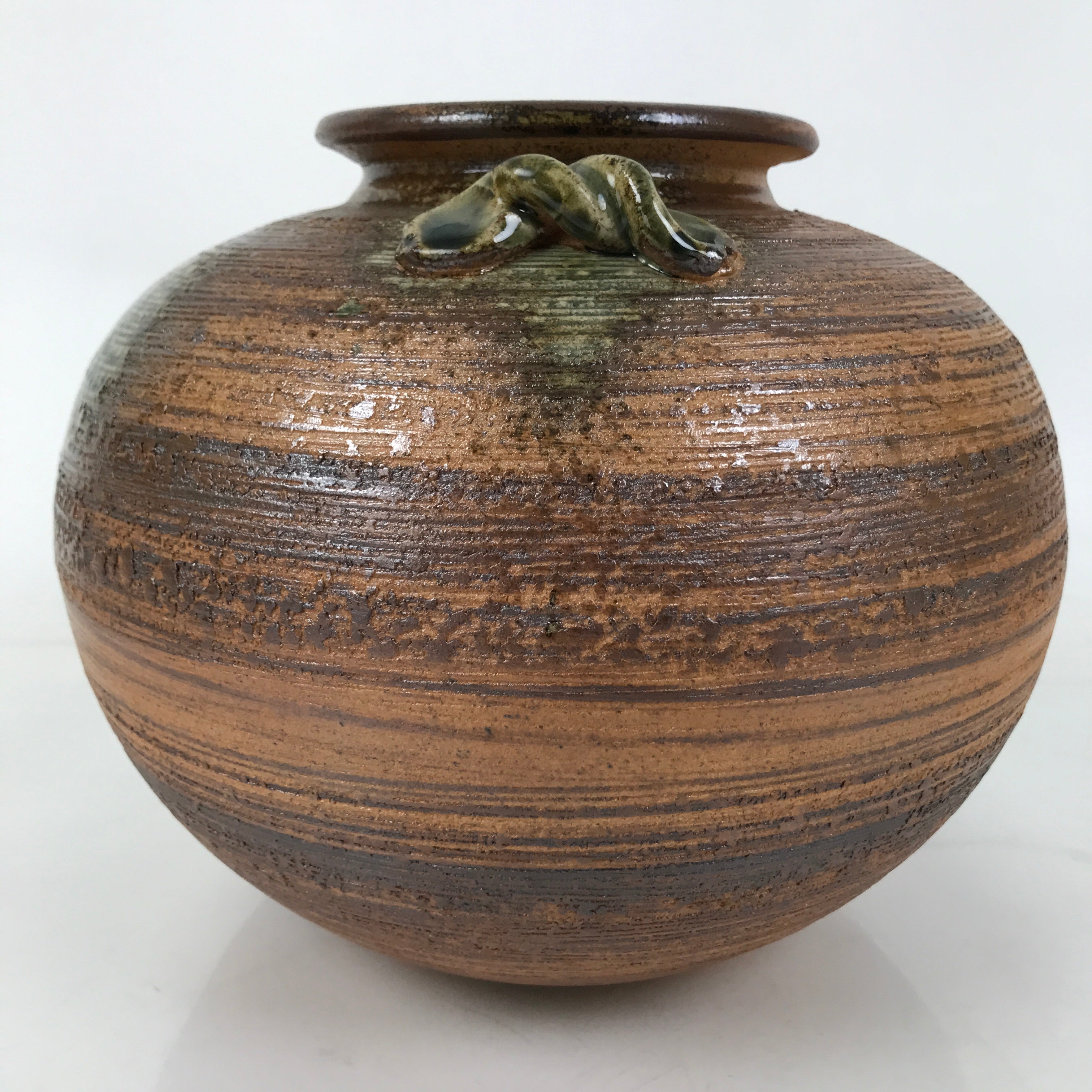 Japanese Shigaraki Ware Ceramic Flower Vase Vtg Large Round Brown w/Box PX777