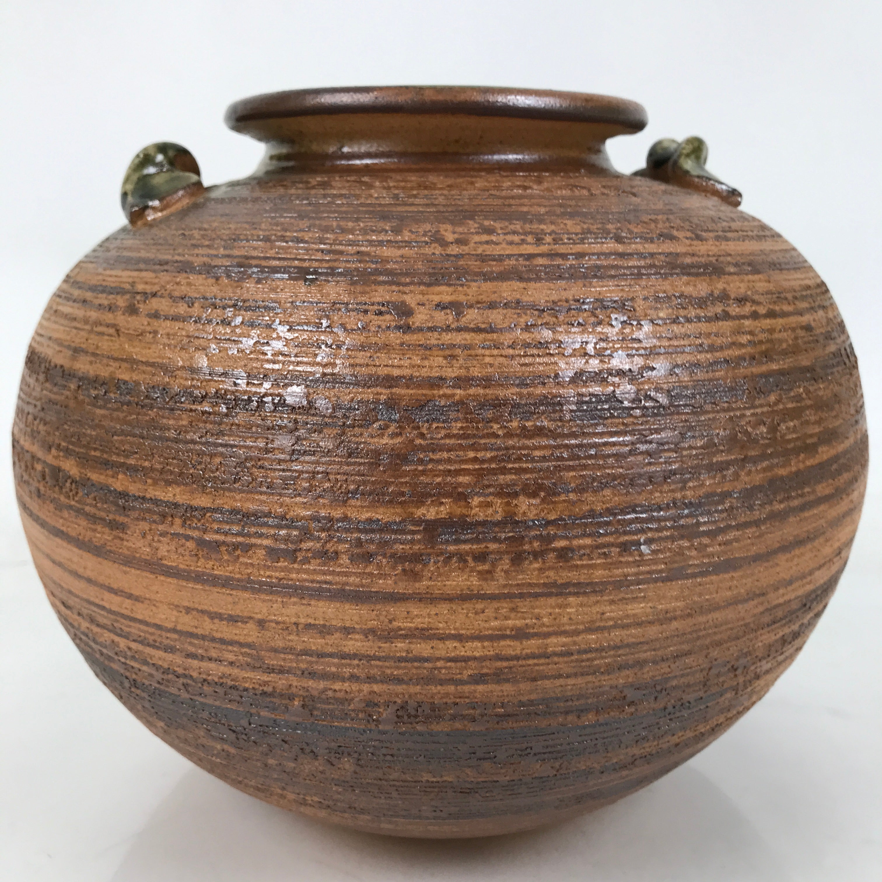 Japanese Shigaraki Ware Ceramic Flower Vase Vtg Large Round Brown w/Box PX777