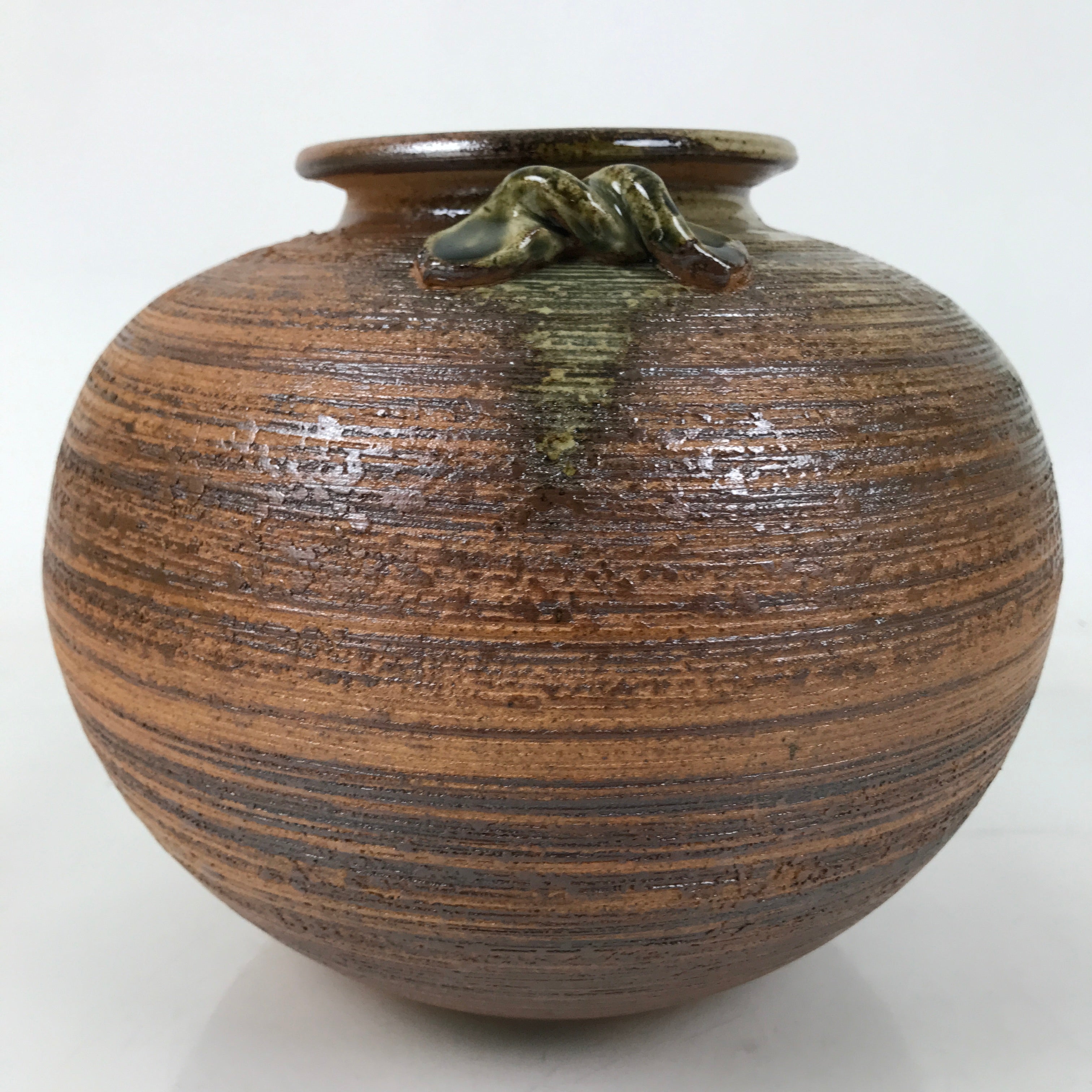 Japanese Shigaraki Ware Ceramic Flower Vase Vtg Large Round Brown w/Box PX777