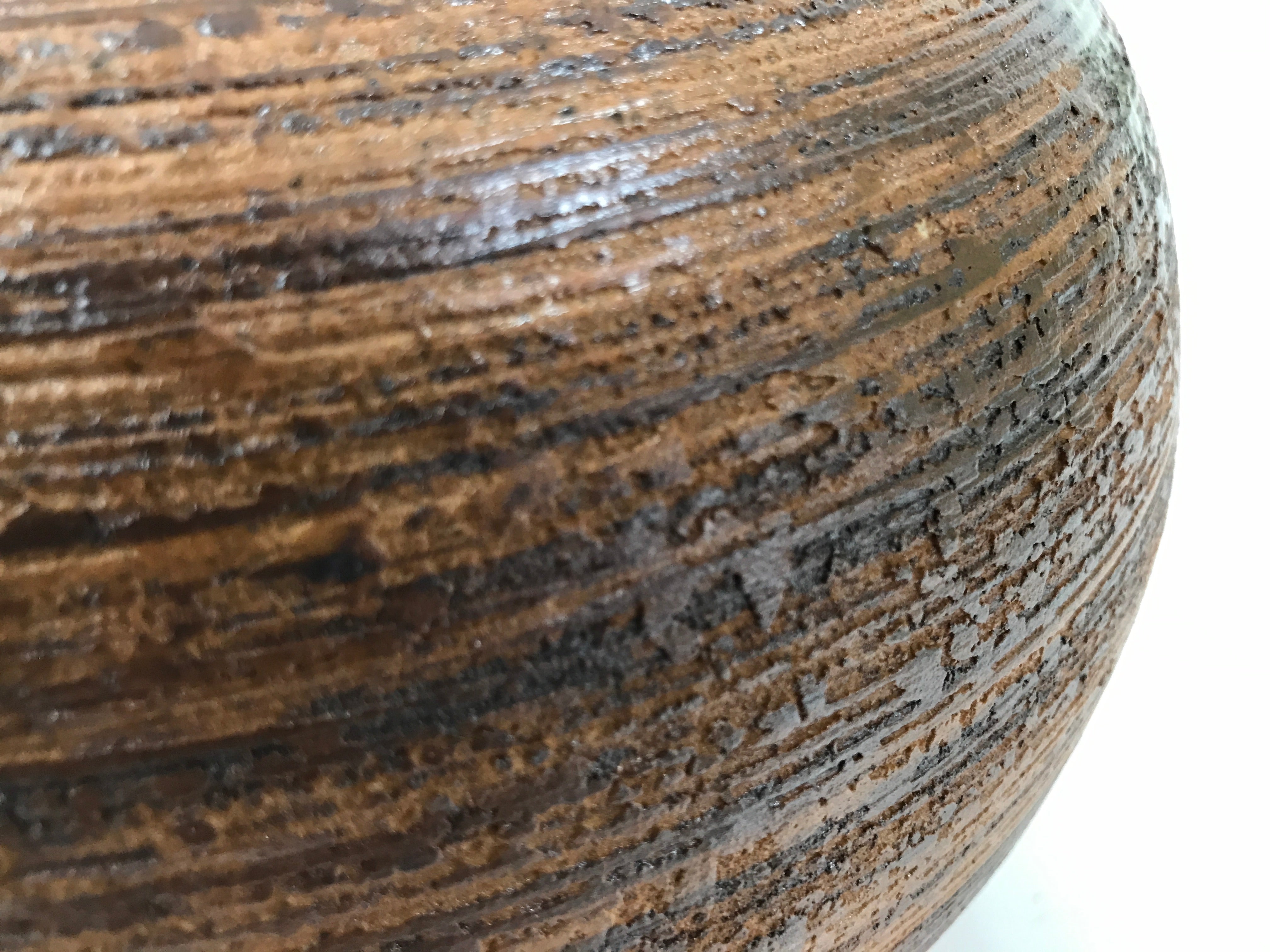 Japanese Shigaraki Ware Ceramic Flower Vase Vtg Large Round Brown w/Box PX777