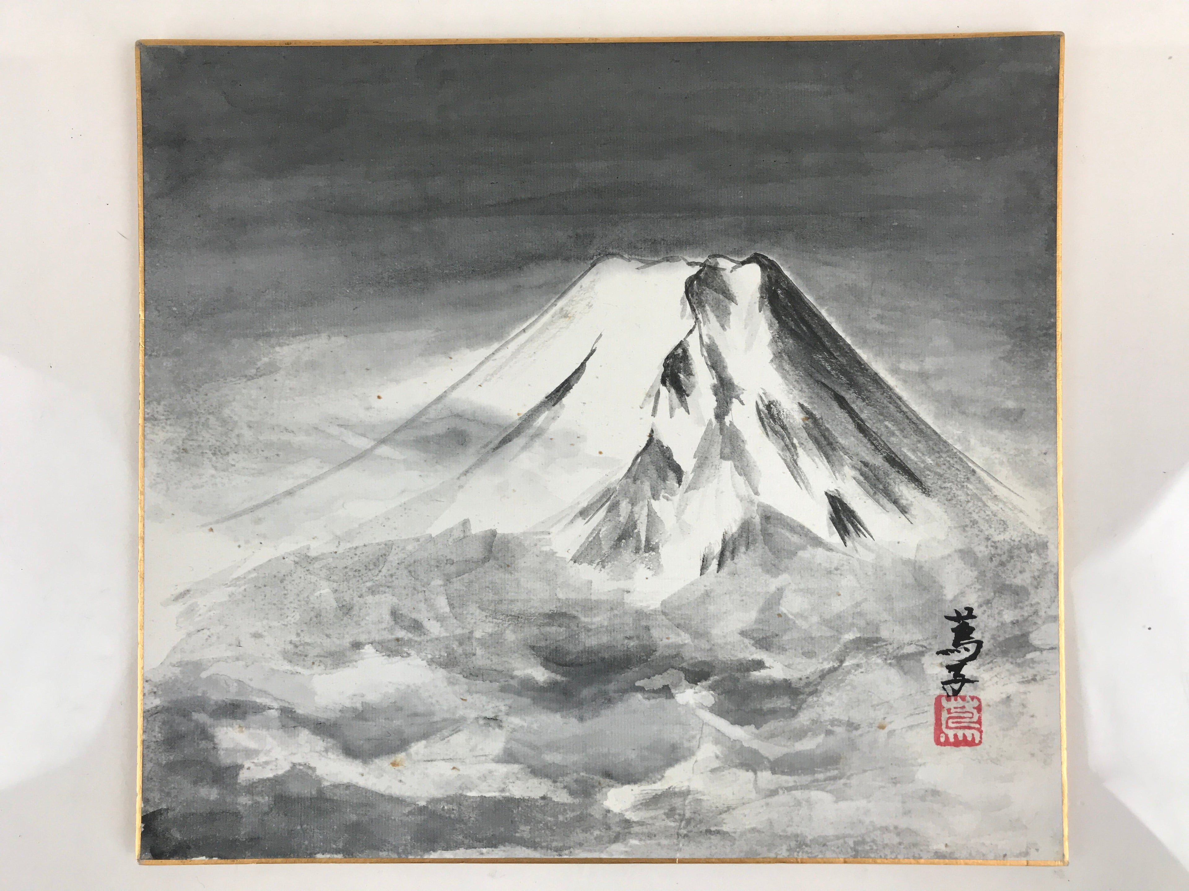 Japanese Shikishi Art Board Art Painting Nihonga Picture Mt Fuji Mountain A502