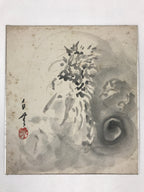 Japanese Shikishi Art Board Dragon Painting Gray Monochrome Painting Signed A547