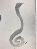 Japanese Shikishi Art Board Horsetail Snake Vtg Painting Nihonga Blue A537