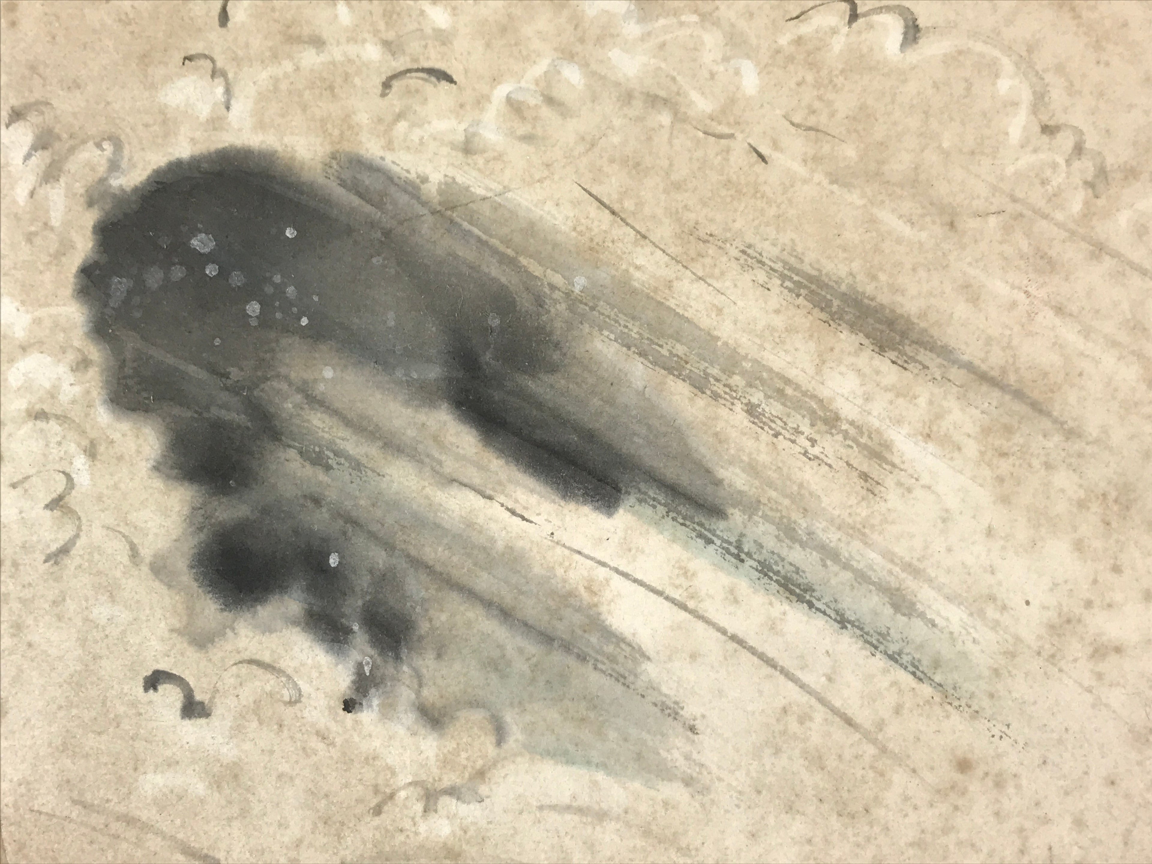 Japanese Shikishi Art Board Jumping Fish Vtg Gray Rapids River Painting A545