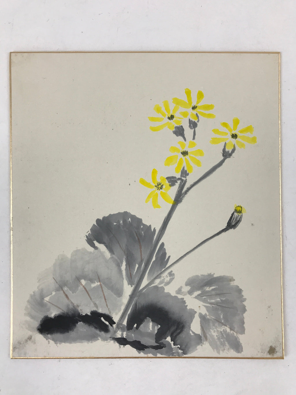 Japanese Shikishi Art Board Leopard Plant Vtg Tsuwabuki Painting Yellow A542