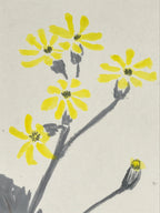 Japanese Shikishi Art Board Leopard Plant Vtg Tsuwabuki Painting Yellow A542