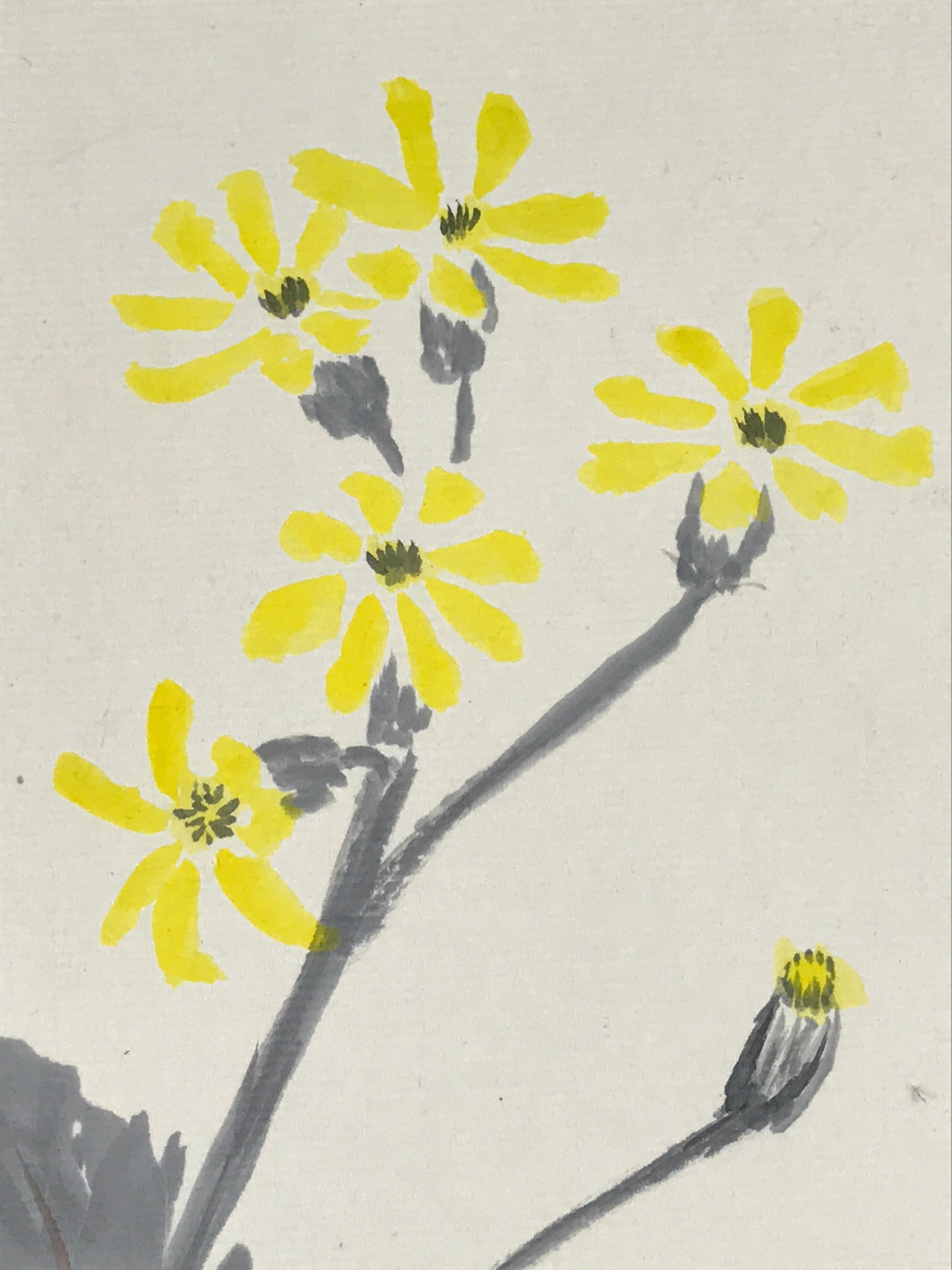 Japanese Shikishi Art Board Leopard Plant Vtg Tsuwabuki Painting Yellow A542