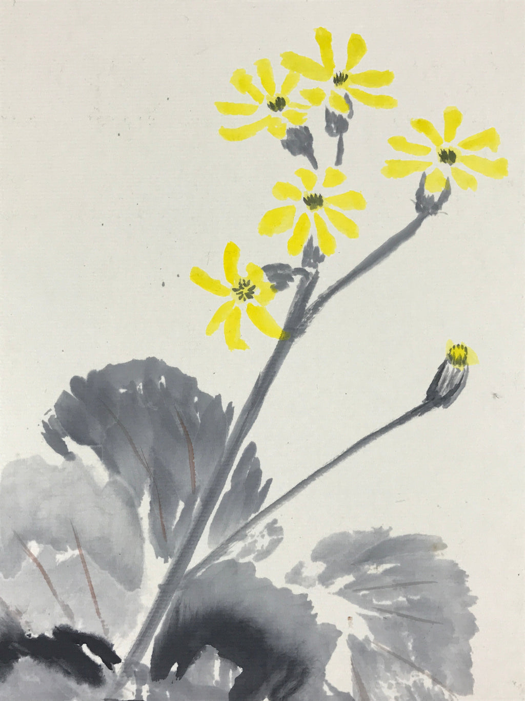 Japanese Shikishi Art Board Leopard Plant Vtg Tsuwabuki Painting Yellow A542