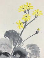 Japanese Shikishi Art Board Leopard Plant Vtg Tsuwabuki Painting Yellow A542