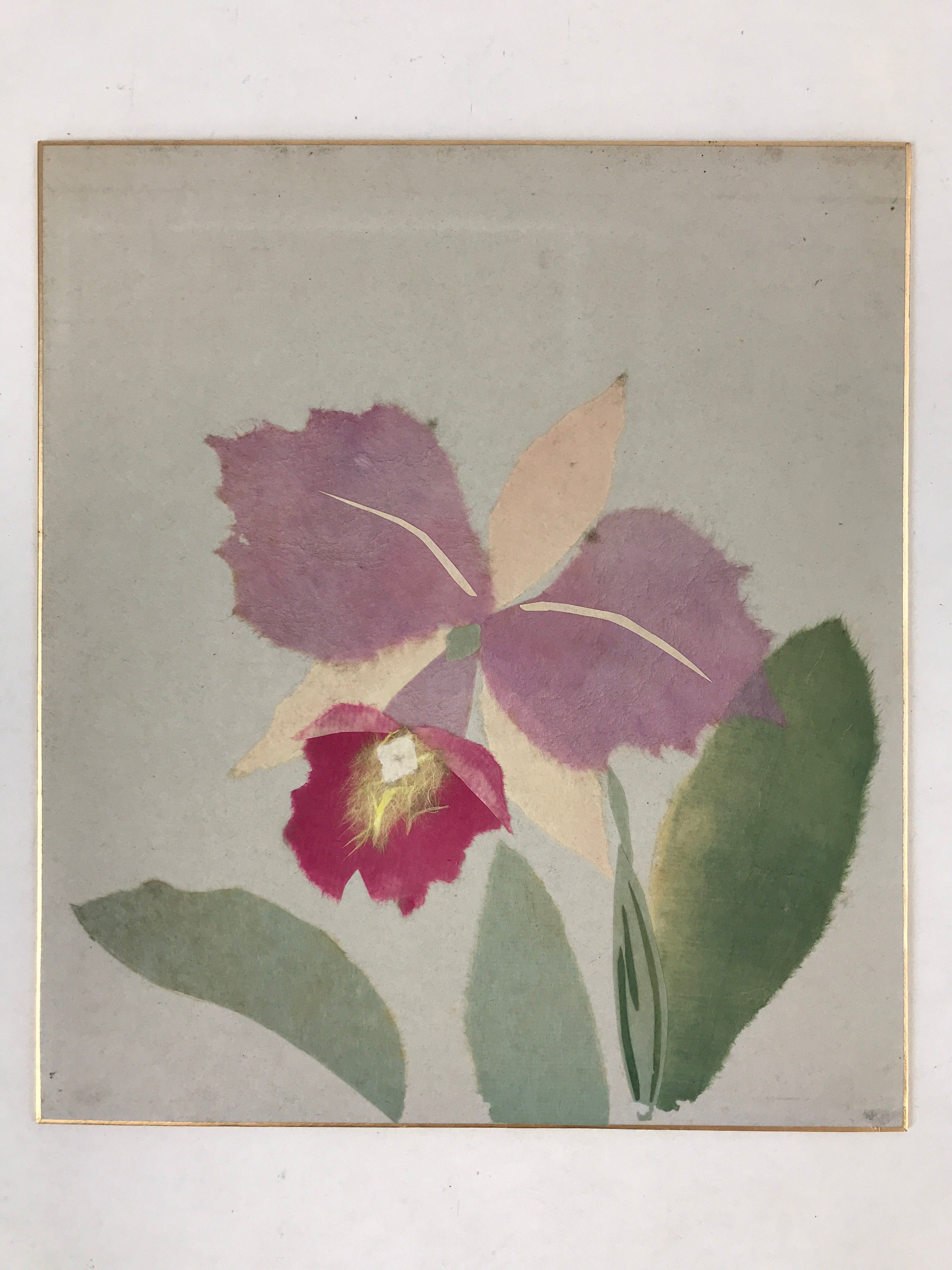 Japanese Shikishi Art Board Orchid Flower Vtg Ran Washi Paper Craft Purple A541