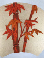 Japanese Shikishi Art Board Oshie Fabric Vtg Bamboo Leaves Orange Gold A692