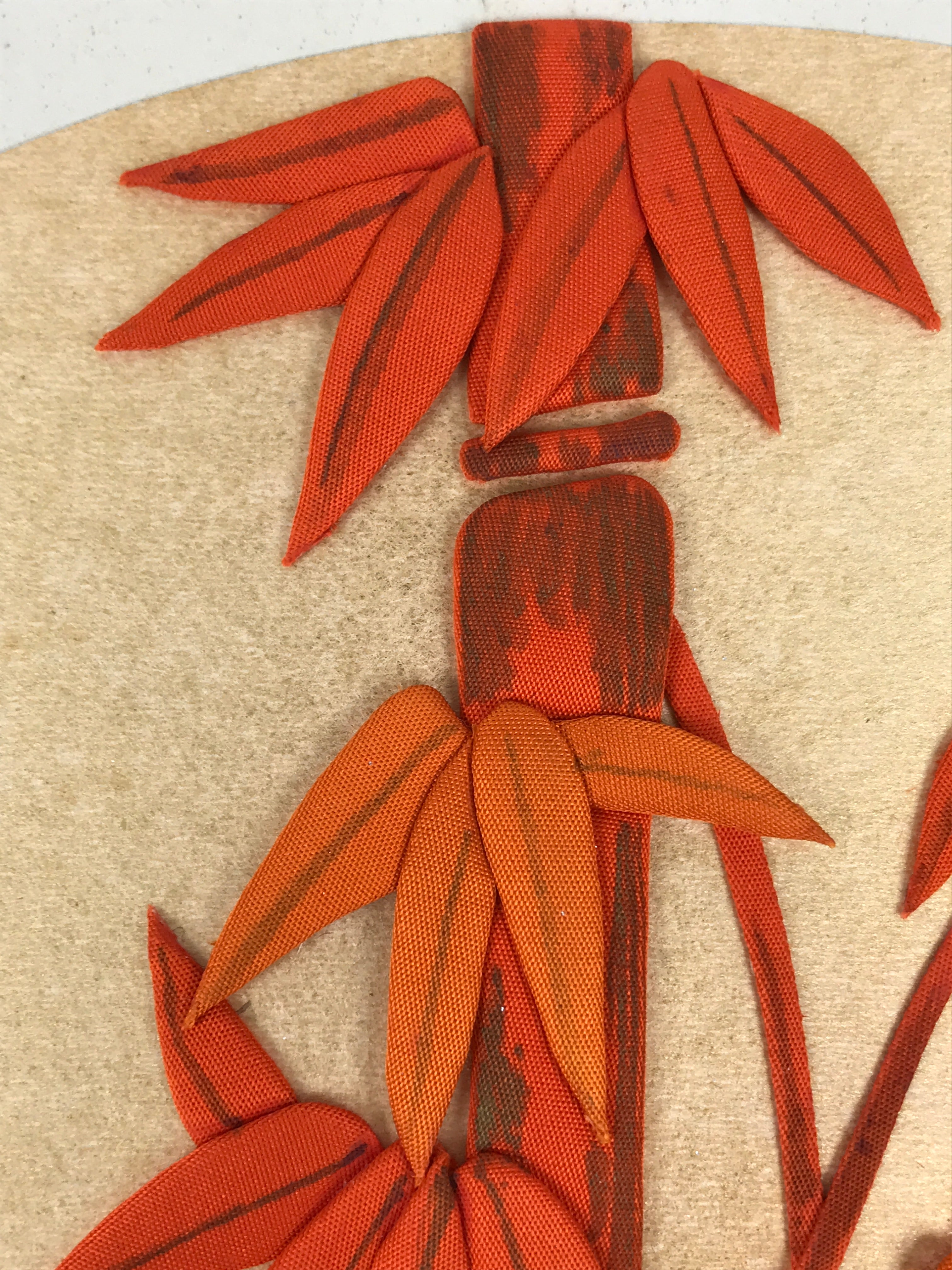 Japanese Shikishi Art Board Oshie Fabric Vtg Bamboo Leaves Orange Gold A692