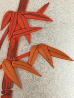 Japanese Shikishi Art Board Oshie Fabric Vtg Bamboo Leaves Orange Gold A692