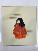 Japanese Shikishi Art Board Oshie Fabric Vtg Kimono Chrysanthemum Orange A691