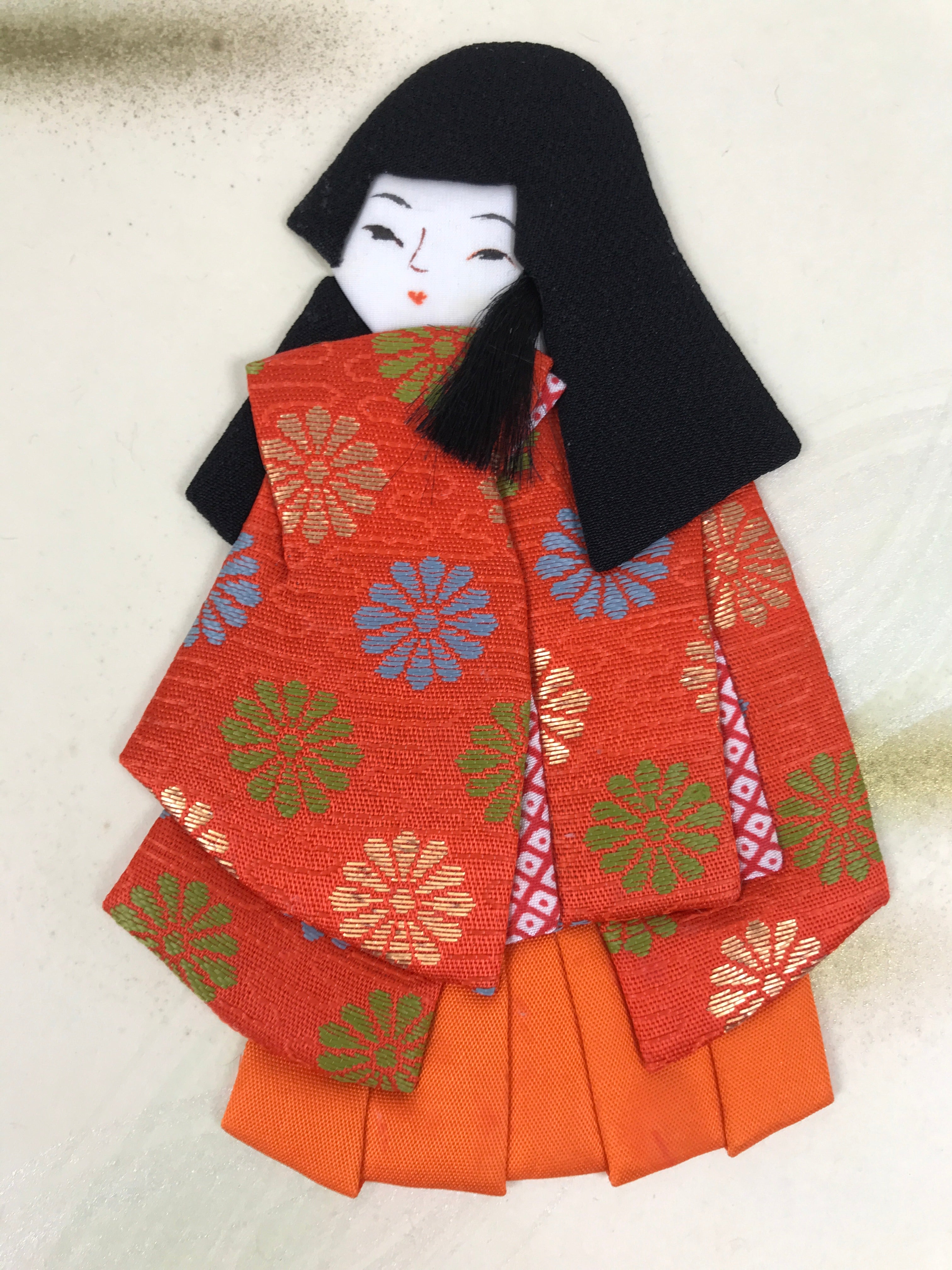 Japanese Shikishi Art Board Oshie Fabric Vtg Kimono Chrysanthemum Orange A691