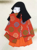 Japanese Shikishi Art Board Oshie Fabric Vtg Kimono Chrysanthemum Orange A691