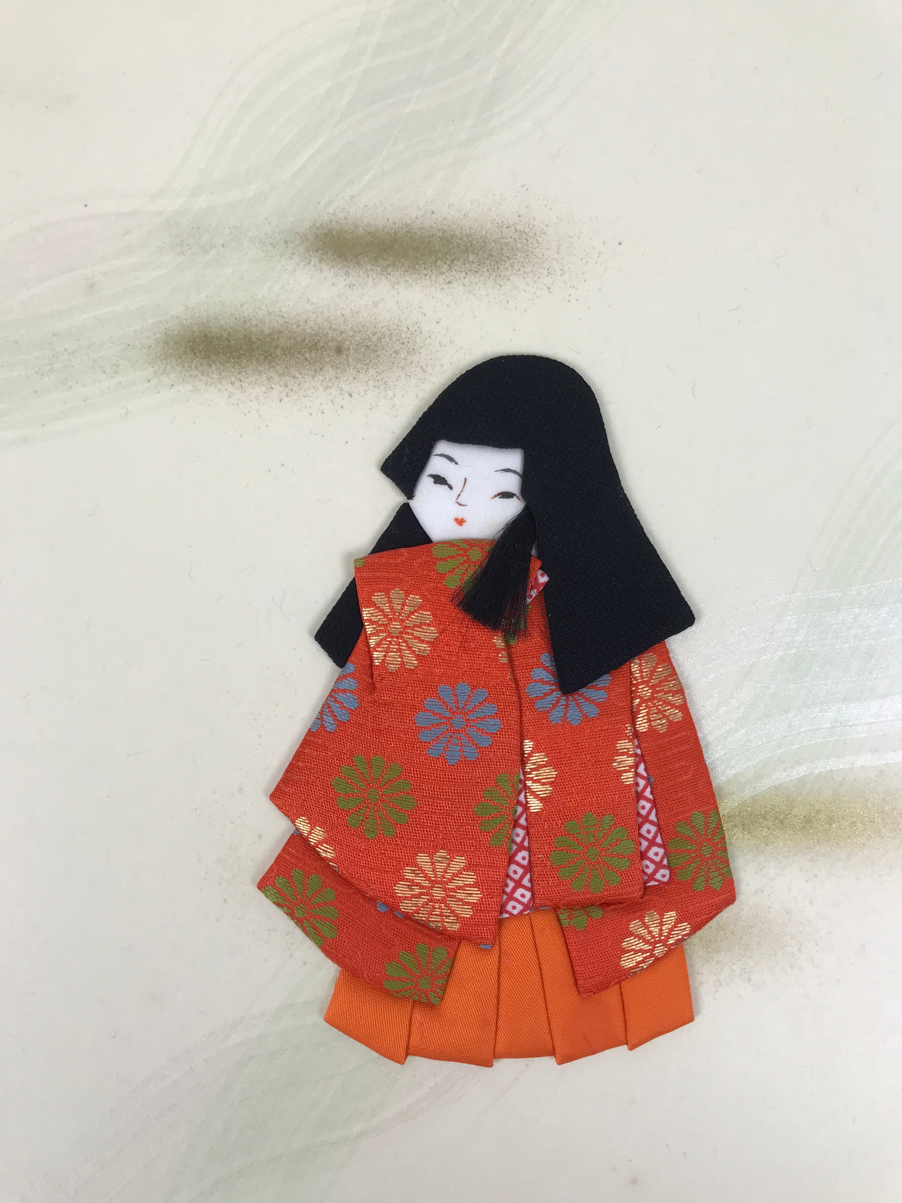 Japanese Shikishi Art Board Oshie Fabric Vtg Kimono Chrysanthemum Orange A691