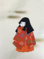 Japanese Shikishi Art Board Oshie Fabric Vtg Kimono Chrysanthemum Orange A691
