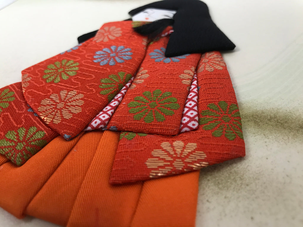 Japanese Shikishi Art Board Oshie Fabric Vtg Kimono Chrysanthemum Orange A691