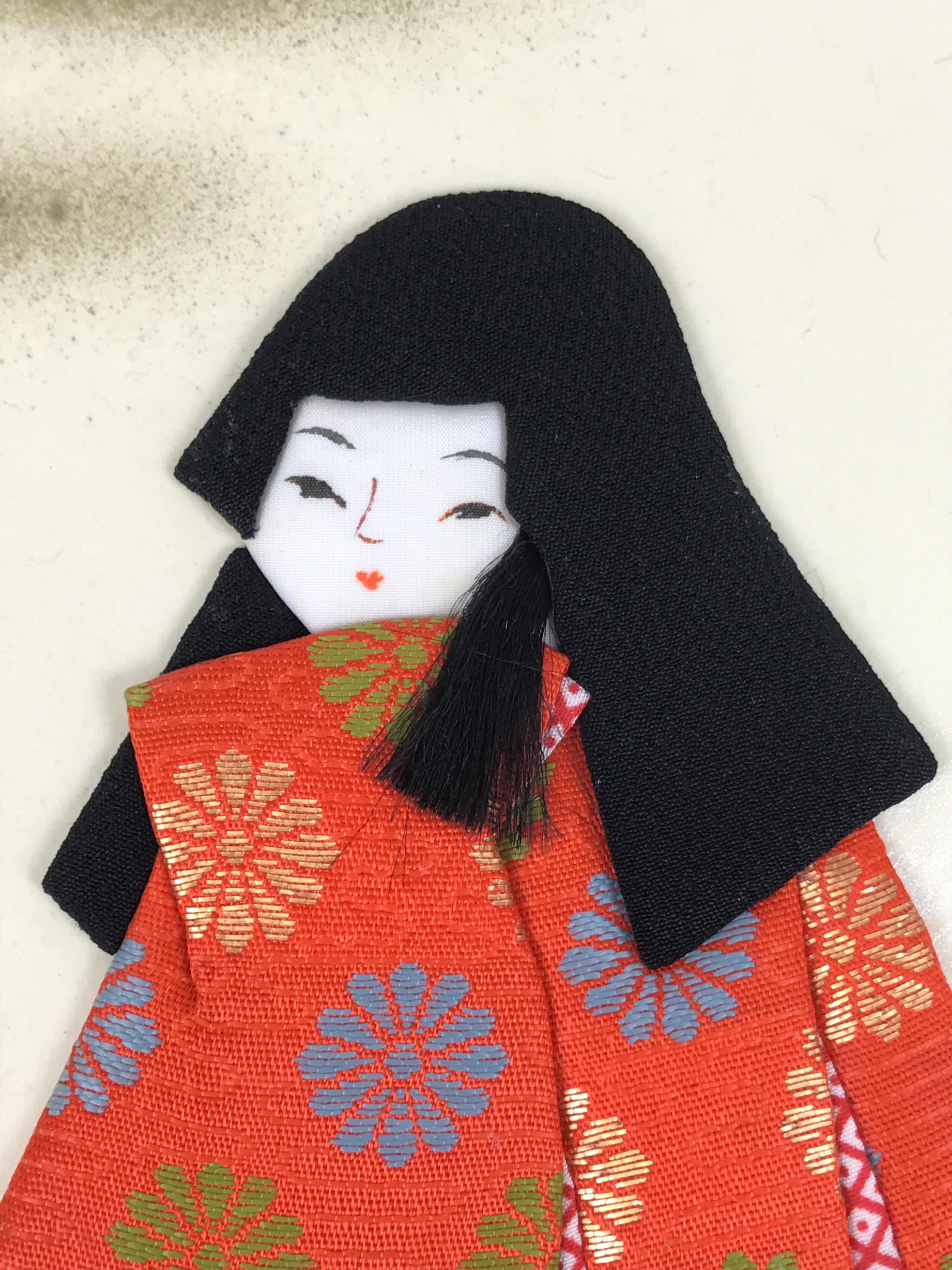 Japanese Shikishi Art Board Oshie Fabric Vtg Kimono Chrysanthemum Orange A691