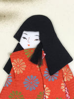 Japanese Shikishi Art Board Oshie Fabric Vtg Kimono Chrysanthemum Orange A691