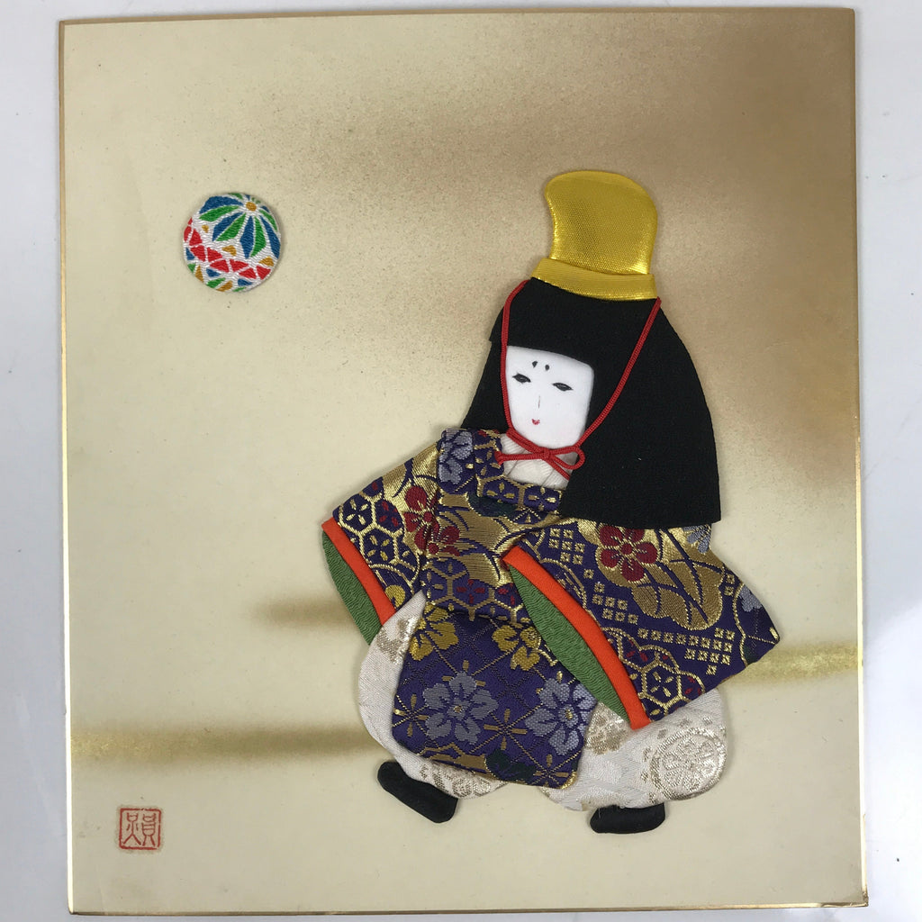 Japanese Shikishi Art Board Oshie Fabric Vtg Kimono Court Silk Temari A690