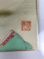 Japanese Shikishi Art Board Oshie Fabric Vtg Kimono Woman Geisha Floral A693