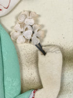 Japanese Shikishi Art Board Oshie Fabric Vtg Kimono Woman Geisha Floral A693