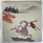 Japanese Shikishi Art Board Oshie Fabric Vtg Monkey Travel Bag Zodiac A698