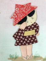 Japanese Shikishi Art Board Oshie Silk Fabric Child Takenoko Bamboo Shoot A791