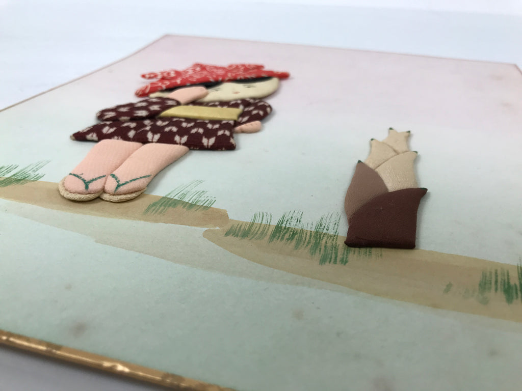 Japanese Shikishi Art Board Oshie Silk Fabric Child Takenoko Bamboo Shoot A791