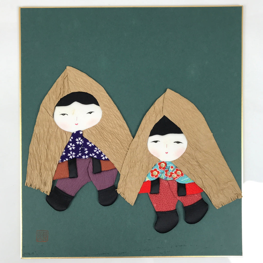 Japanese Shikishi Art Board Oshie Silk Fabric Children Straw Coat Chirimen A774