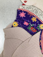 Japanese Shikishi Art Board Oshie Silk Fabric Kimono Woman Geisha Long Hair A781