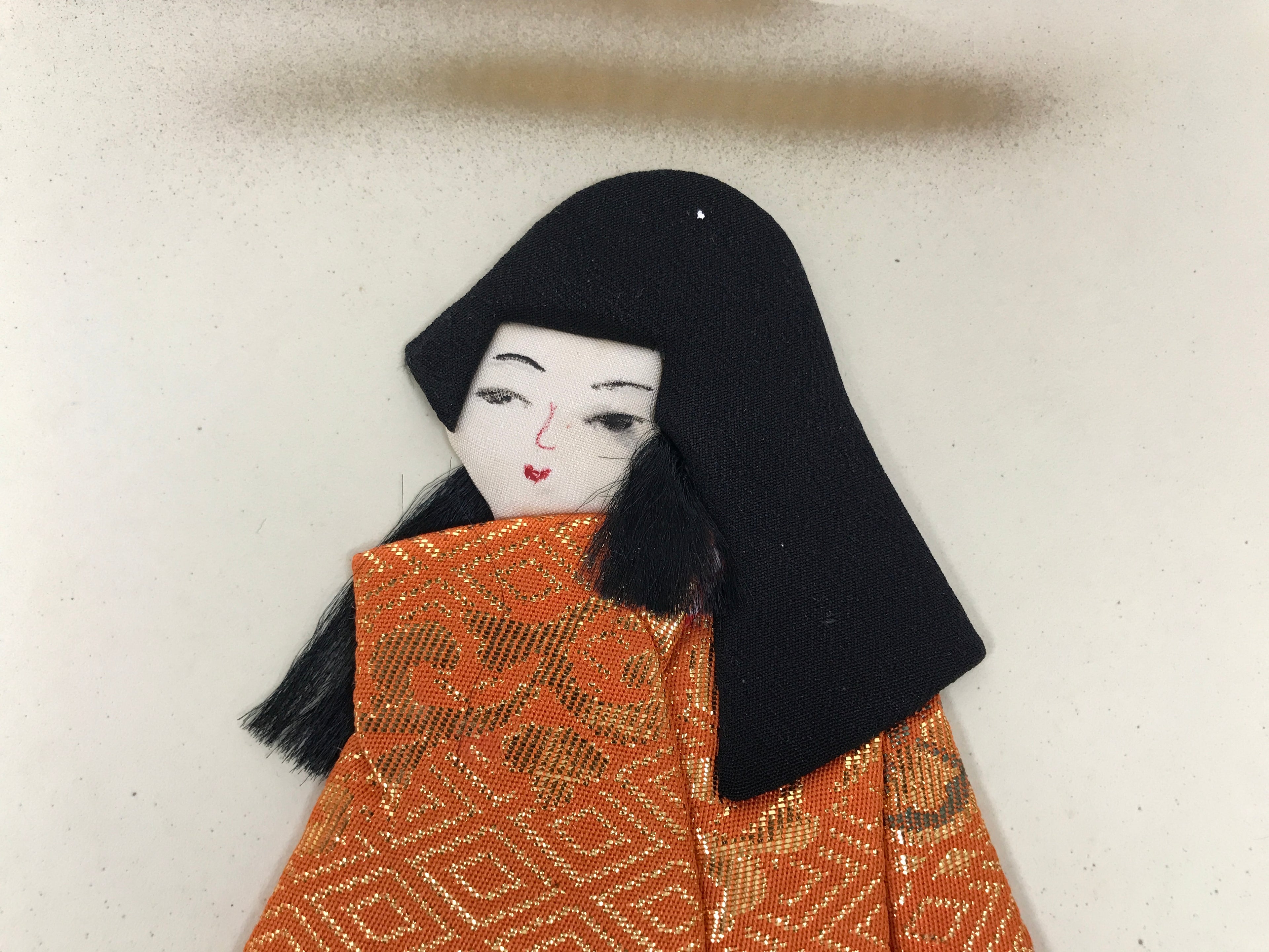 Japanese Shikishi Art Board Oshie Silk Fabric Kimono Woman Geisha Long Hair A787