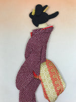 Japanese Shikishi Art Board Oshie Silk Fabric Kimono Woman Geisha Purple A776