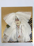 Japanese Shikishi Art Board Oshie Silk Fabric Renjishi White Lion Kabuki A784