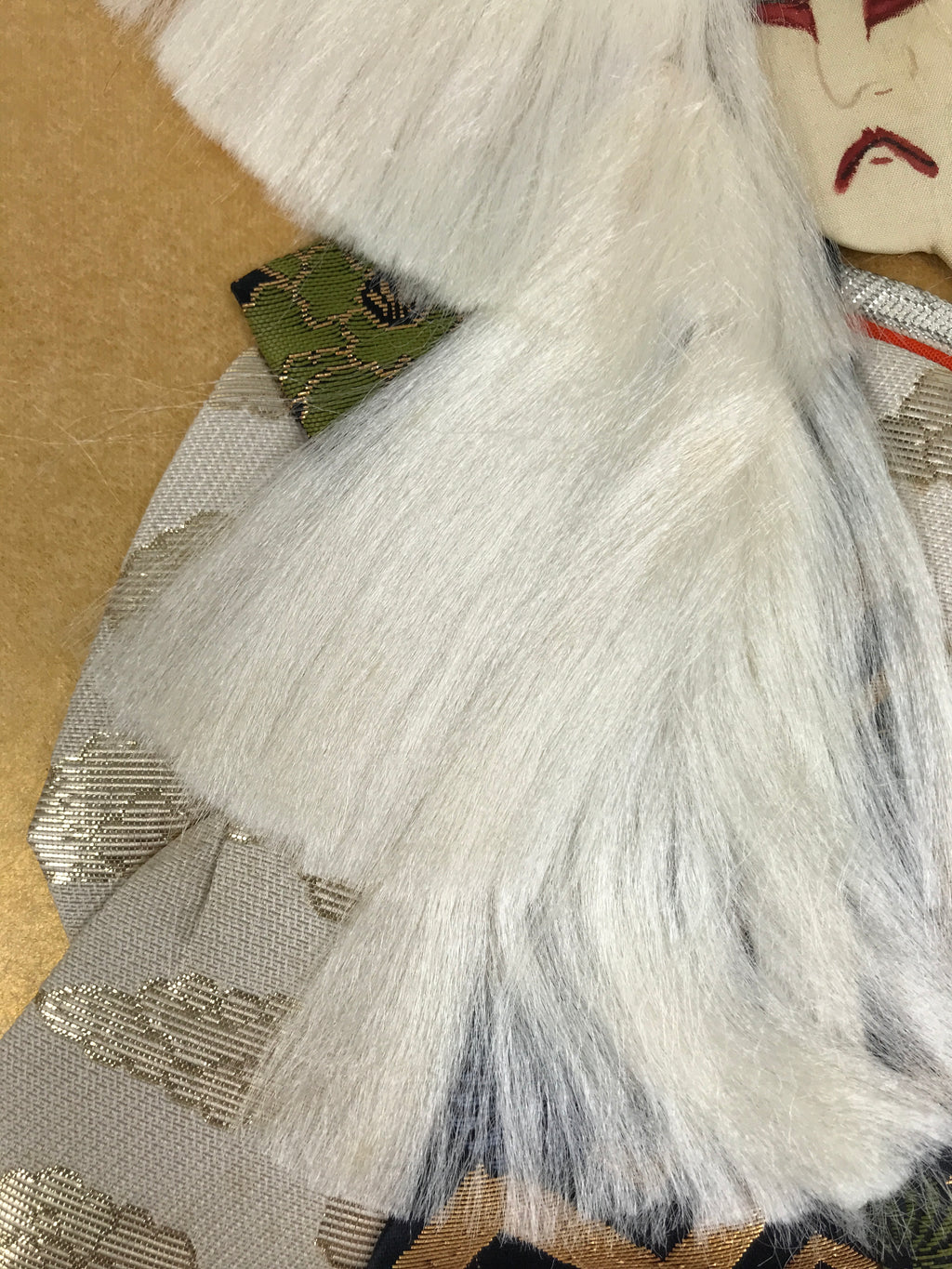 Japanese Shikishi Art Board Oshie Silk Fabric Renjishi White Lion Kabuki A784